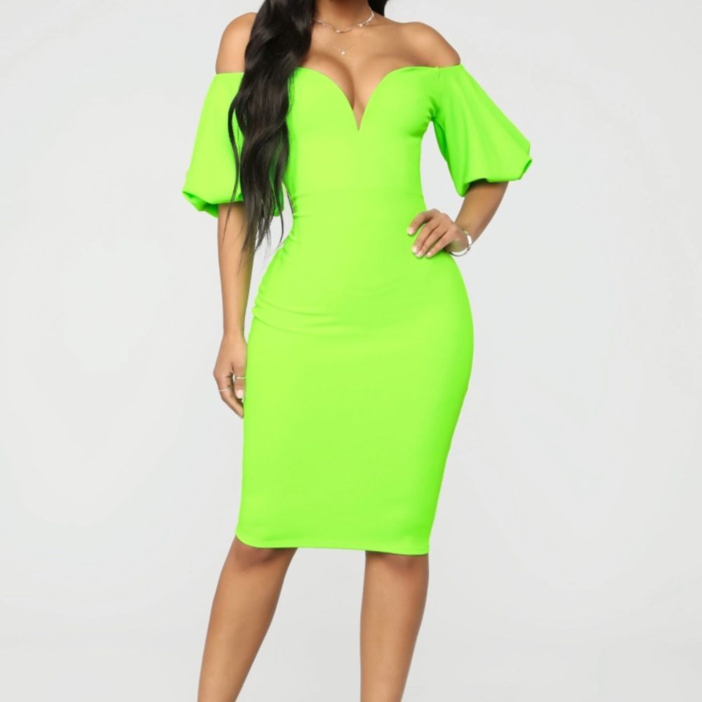 Neon Green Off Shoulder Bodycon Dress